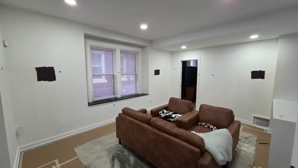 Finished interior living room with painted walls